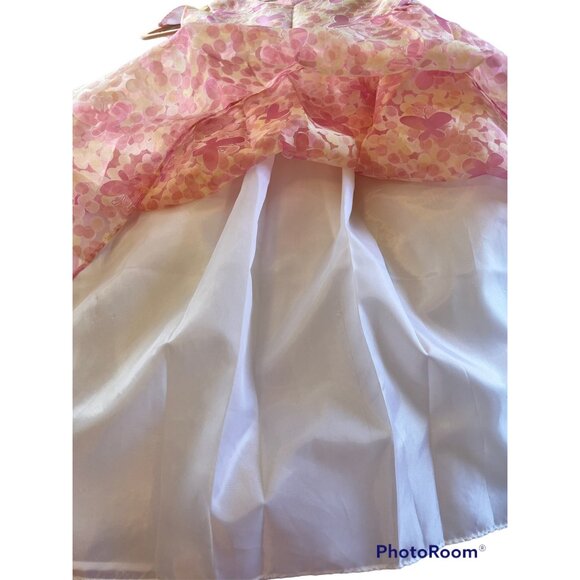 Girls 6X Floral Dress Cap-Sleeve Pink Yellow Sash Tie Button Back By Marmellata - Picture 6 of 7